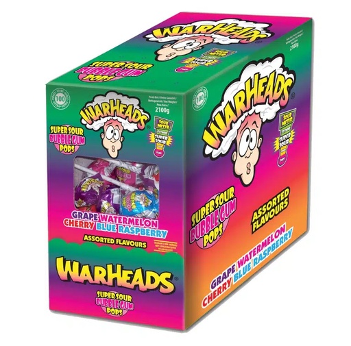 [502778] Warheads Super Sour Bubble Gum Pops Blueberry 21 g
